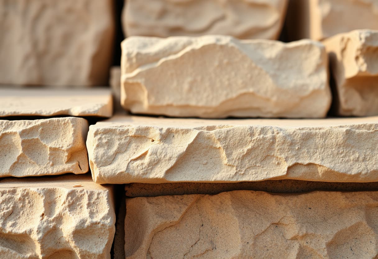 Detalhe de diferentes acabamentos de borda em bancada de pedra